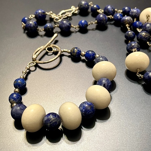 ๐HP๐Lapis Lazuli & White Glass Beads Sterling Jewelry Set - Picture 7 of 10